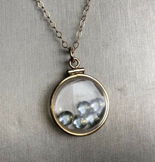 Vintage 12k gold filled shaker locket with 5 sky blue 5mm Topaz cabochons