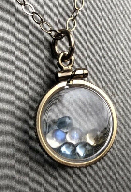 Vintage 12k gold filled Shaker locket with  mix of Moonstone, Citrine and Topaz