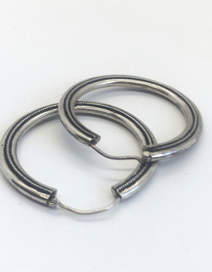 Huge Handmade HOOPS sterling silver Earrings Indonesia, Vintage old stock,