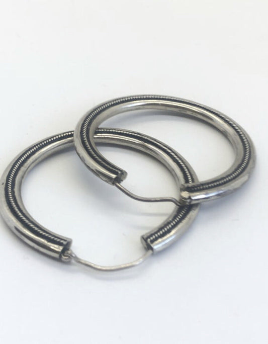 Huge Handmade HOOPS sterling silver Earrings Indonesia, Vintage old stock,