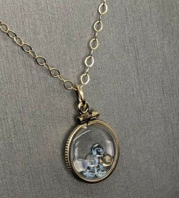 Vintage 12k gold filled Shaker locket with  mix of Moonstone, Citrine and Topaz