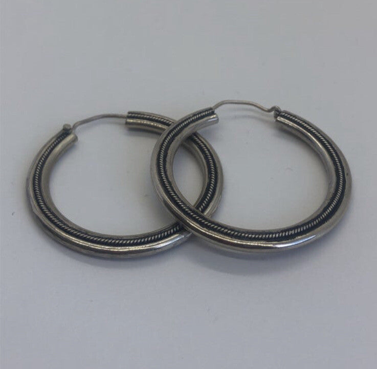 Huge Handmade HOOPS sterling silver Earrings Indonesia, Vintage old stock,