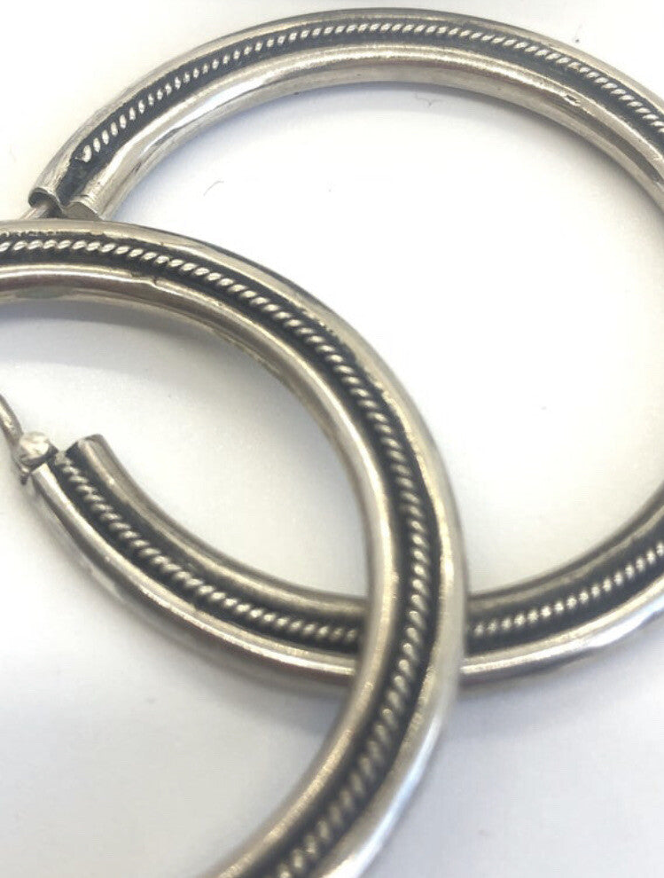 Huge Handmade HOOPS sterling silver Earrings Indonesia, Vintage old stock,