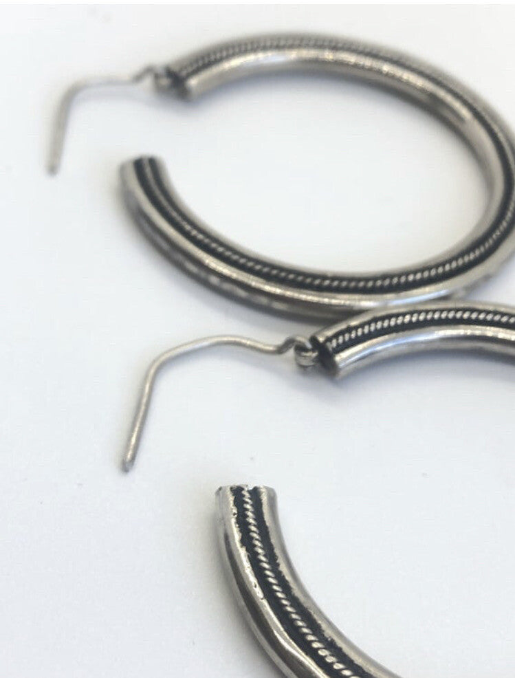 Huge Handmade HOOPS sterling silver Earrings Indonesia, Vintage old stock,