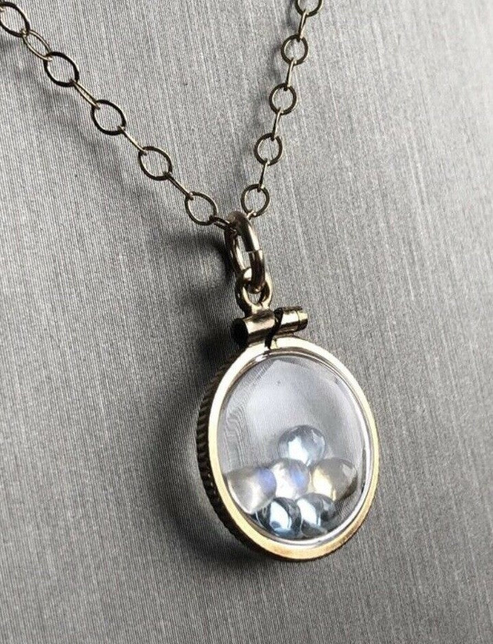 Vintage 12k gold filled Shaker locket with  mix of Moonstone, Citrine and Topaz