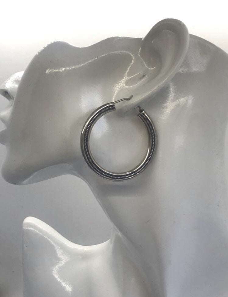 Huge Handmade HOOPS sterling silver Earrings Indonesia, Vintage old stock,