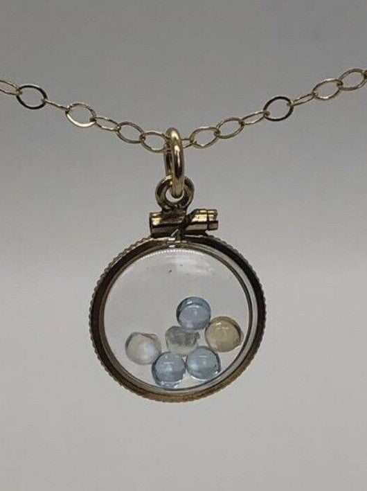 Vintage 12k gold filled Shaker locket with  mix of Moonstone, Citrine and Topaz