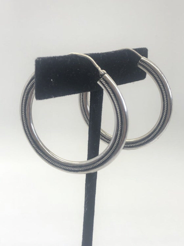 Huge Handmade HOOPS sterling silver Earrings Indonesia, Vintage old stock,