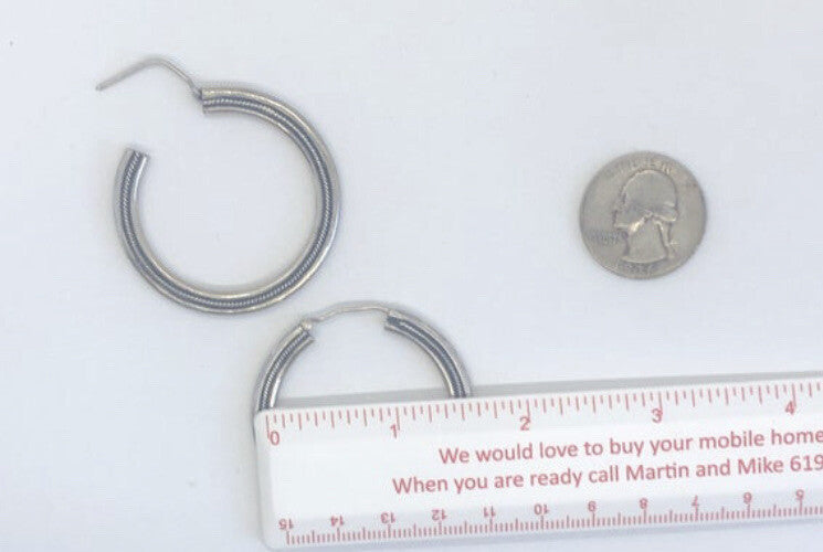 Huge Handmade HOOPS sterling silver Earrings Indonesia, Vintage old stock,