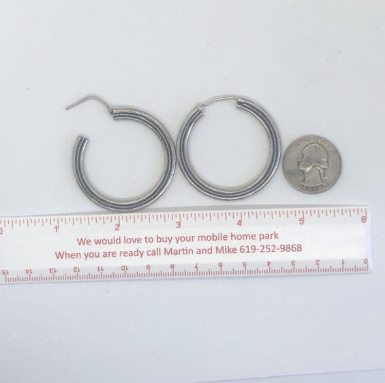 Huge Handmade HOOPS sterling silver Earrings Indonesia, Vintage old stock,