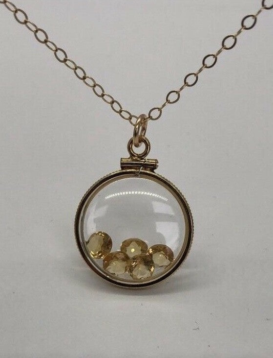 Vintage 12k gold filled shaker locket with 5 beautiful natural Citrine Gems