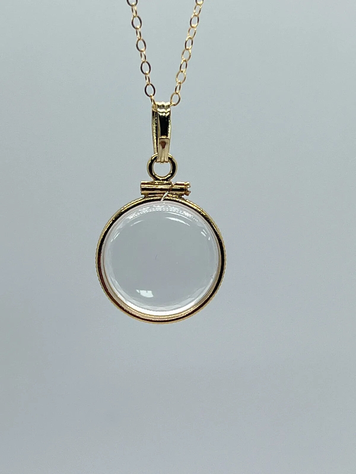 Handmade 16mm Empty  Shaker Locket 14k Solid Gold. Diamond Edge, Reversible.