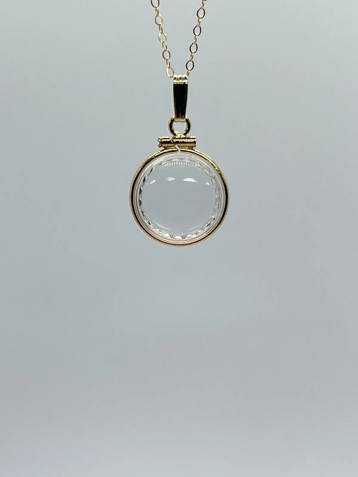 Handmade 16mm Empty  Shaker Locket 14k Solid Gold. Diamond Edge, Reversible.