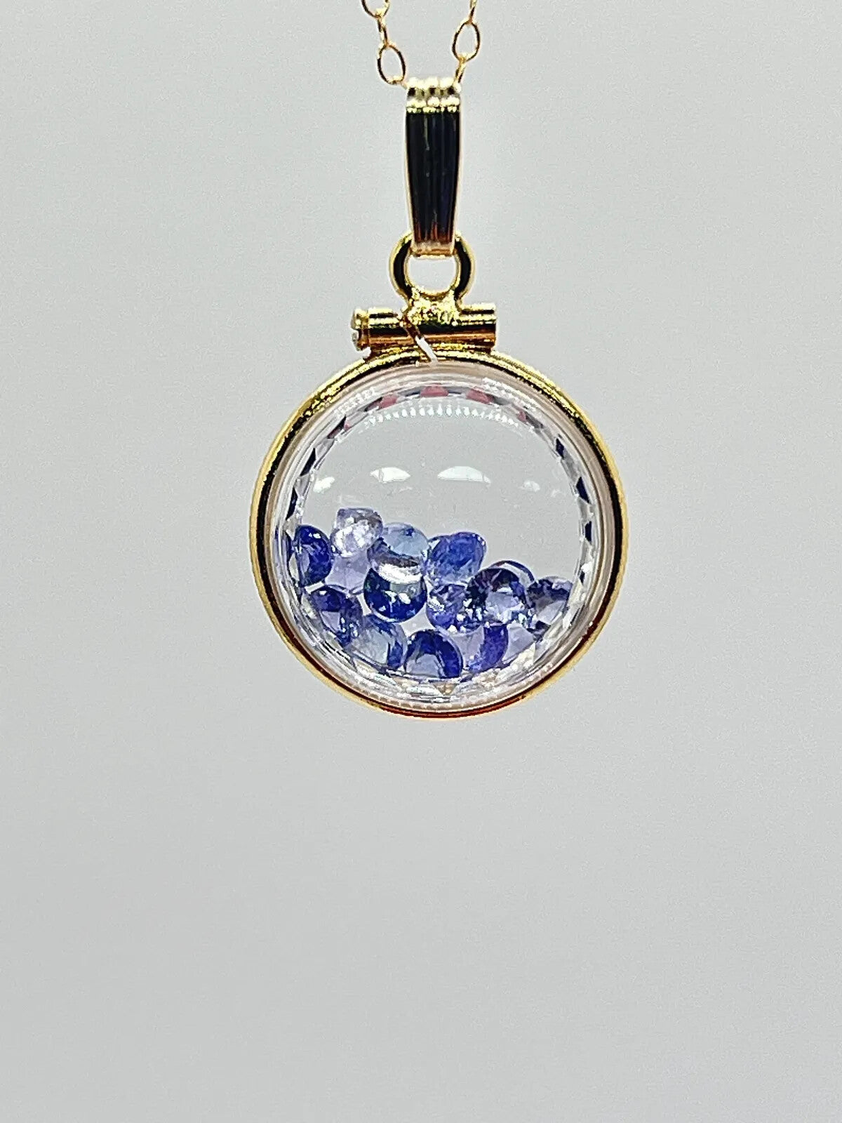 Handmade 16mm Empty  Shaker Locket 14k Solid Gold. Diamond Edge, Reversible.