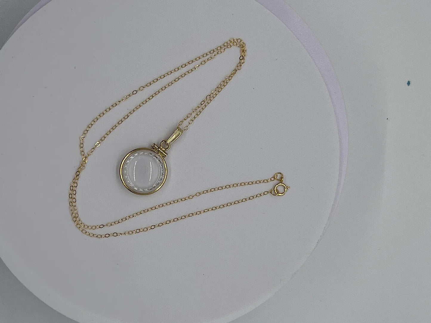 Handmade 16mm Empty  Shaker Locket 14k Solid Gold. Diamond Edge, Reversible.