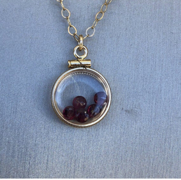 12.5 mm Handmade 14k gold filled shaker locket with 0.91 TCW of genuine garnets
