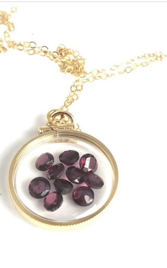 20 mm  Vintage 12k gold filled shaker locket 4.16 TCW Garnets, January Birth