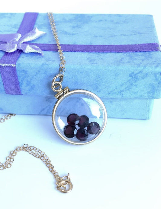 20mm 14k gold filled Shaker  locket, 3.55 TCW genuine Garnet gems, January Birth