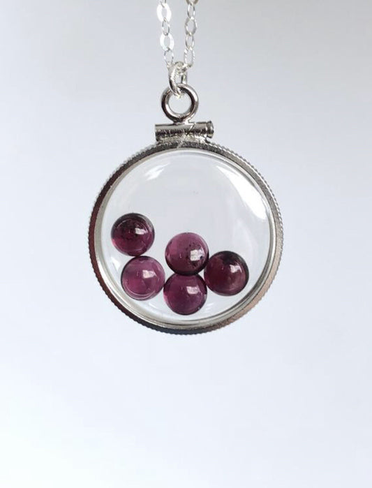 20mm Sterling Silver Shaker locket with 3.98 TCW genuine  Garnets, January Birth