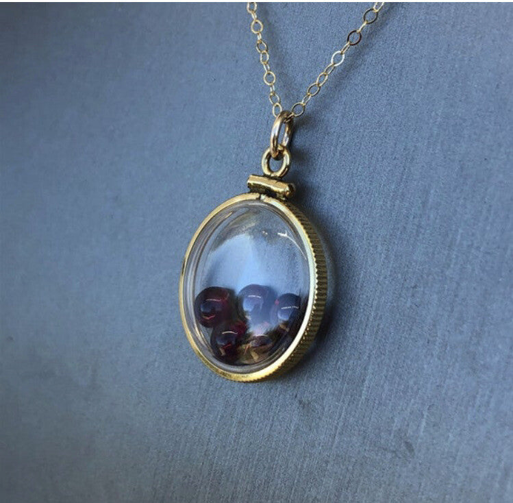20 mm  Vintage 12k gold filled shaker locket with 4 TCW Garnets, January Birth