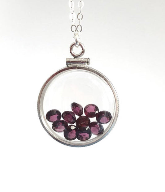 20 mm Sterling Silver Shaker locket with 4.16 TCW genuine  4 mm Garnets, January