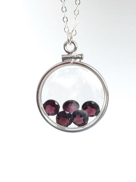 20 mm Sterling Silver Shaker locket with 2.55 TCW genuine  Garnets, January