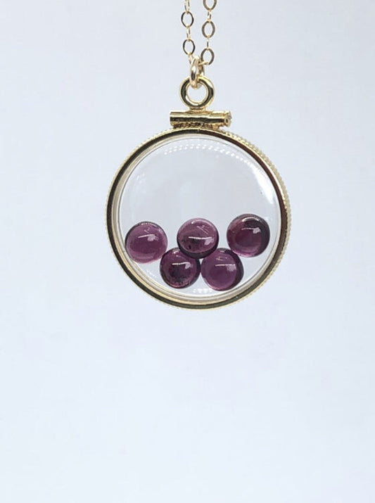 20mm 14k gold filled Shaker  locket, 3.9 TCW genuine Garnet gems, January Birth