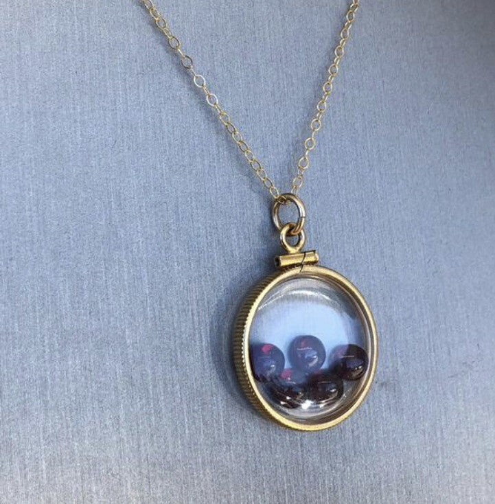 20mm 14k gold filled Shaker  locket, 3.9 TCW genuine Garnet gems, January Birth