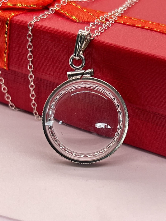 Empty Customizable Nickel Size Sterling Silver Lucite Shaker locket diamond edge
