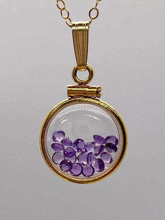 Handmade 12.5 mm 14k gold filled Genuine Gemstone Shaker Locket, 0.75 cttw. Amethyst, February Birthstone