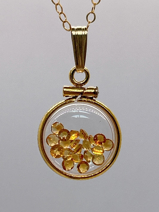 Handmade 12.5 mm 14k gold filled Genuine Gemstone  Shaker Locket, 0.75 cttw. Citrine, November Birthstone