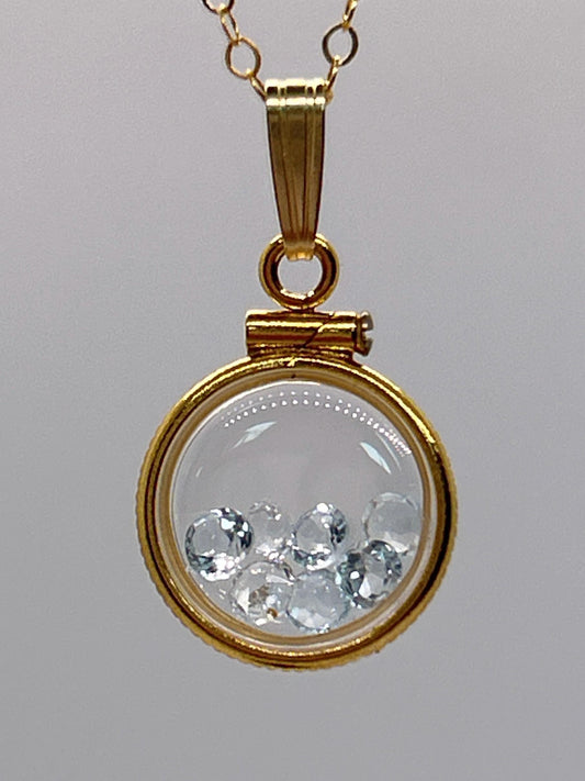 Handmade 12.5 mm 14k gold filled Gemstone  Shaker Locket, 0.75 cttw. Sky Blue Topaz,  Birthstone December