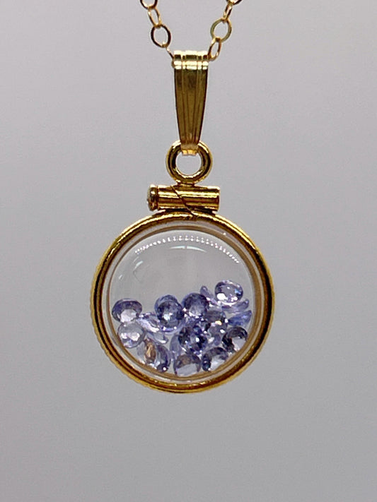 Handmade 12.5 mm 14k gold filled Gemstone  Shaker Locket, 0.75 cttw. Tanzenite, Birthstone December