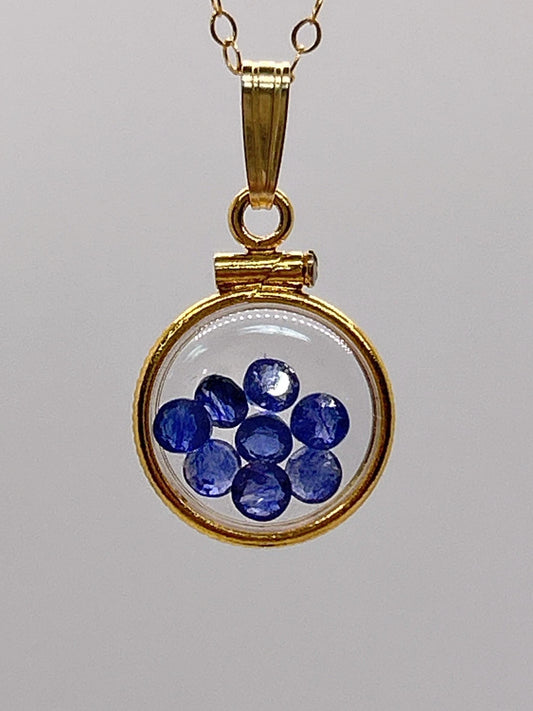 Handmade 12.5 mm 14k gold filled Gemstone  Shaker Locket, 0.75 cttw. Blue Saphire, Birthstone September