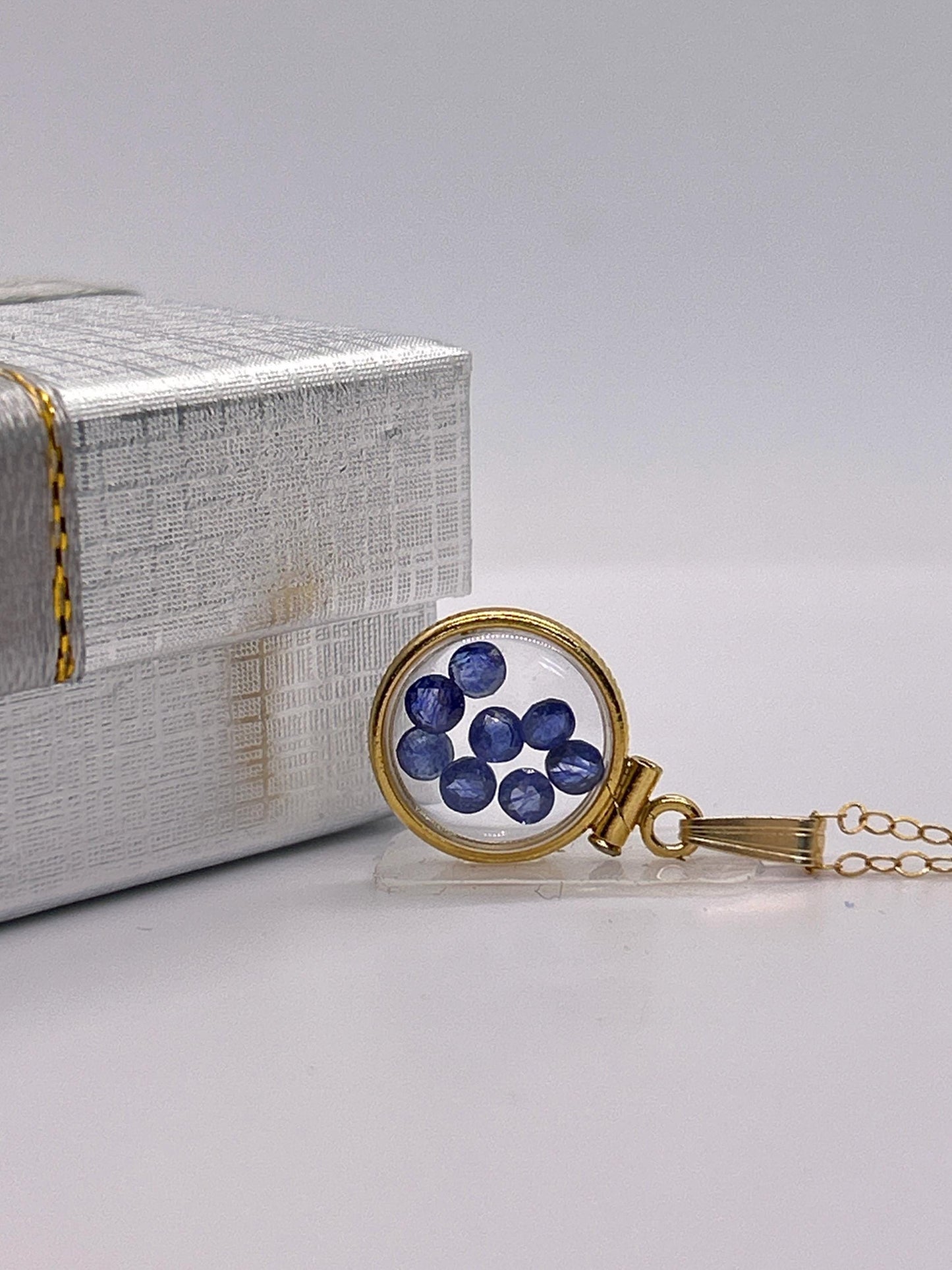 Handmade 12.5 mm 14k gold filled Gemstone  Shaker Locket, 0.75 cttw. Blue Saphire, Birthstone September