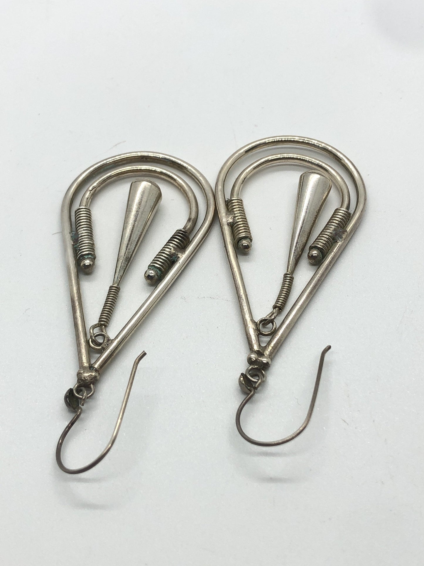 Large Vintage Handmade Sterling Silver Earrings Indonesia, Vintage new old stock, Beautiful pair shape moving design