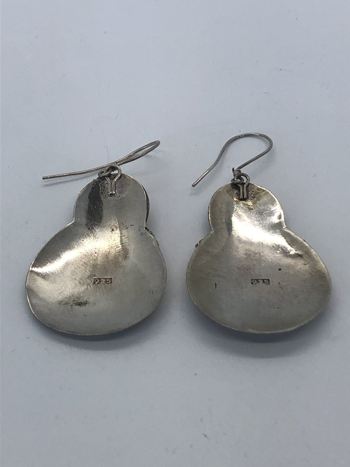 Vintage Hand made Indonesian Sterling Silver with Gold Wash Earrings. French hooks new old stock, avocado shaped