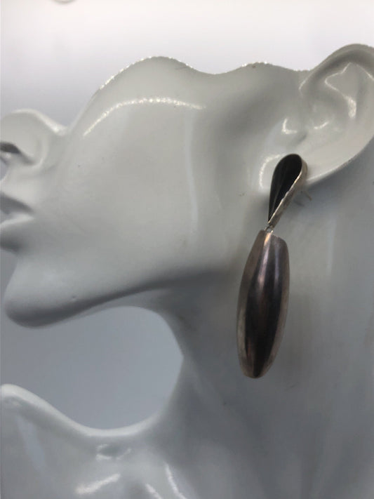 Handmade Sterling and Onyx  Dangle Earrings Indonesia, Vintage new old stock, Beautiful huge ethnic