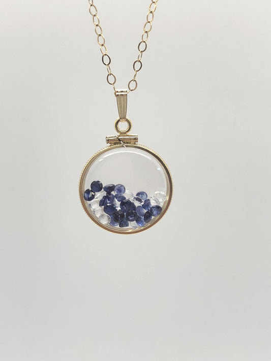Handmade Sapphire + Topaz Shaker Locket 14k GF or Silver filled w/ beautiful September Birthstone. 6 Ct (TCW)