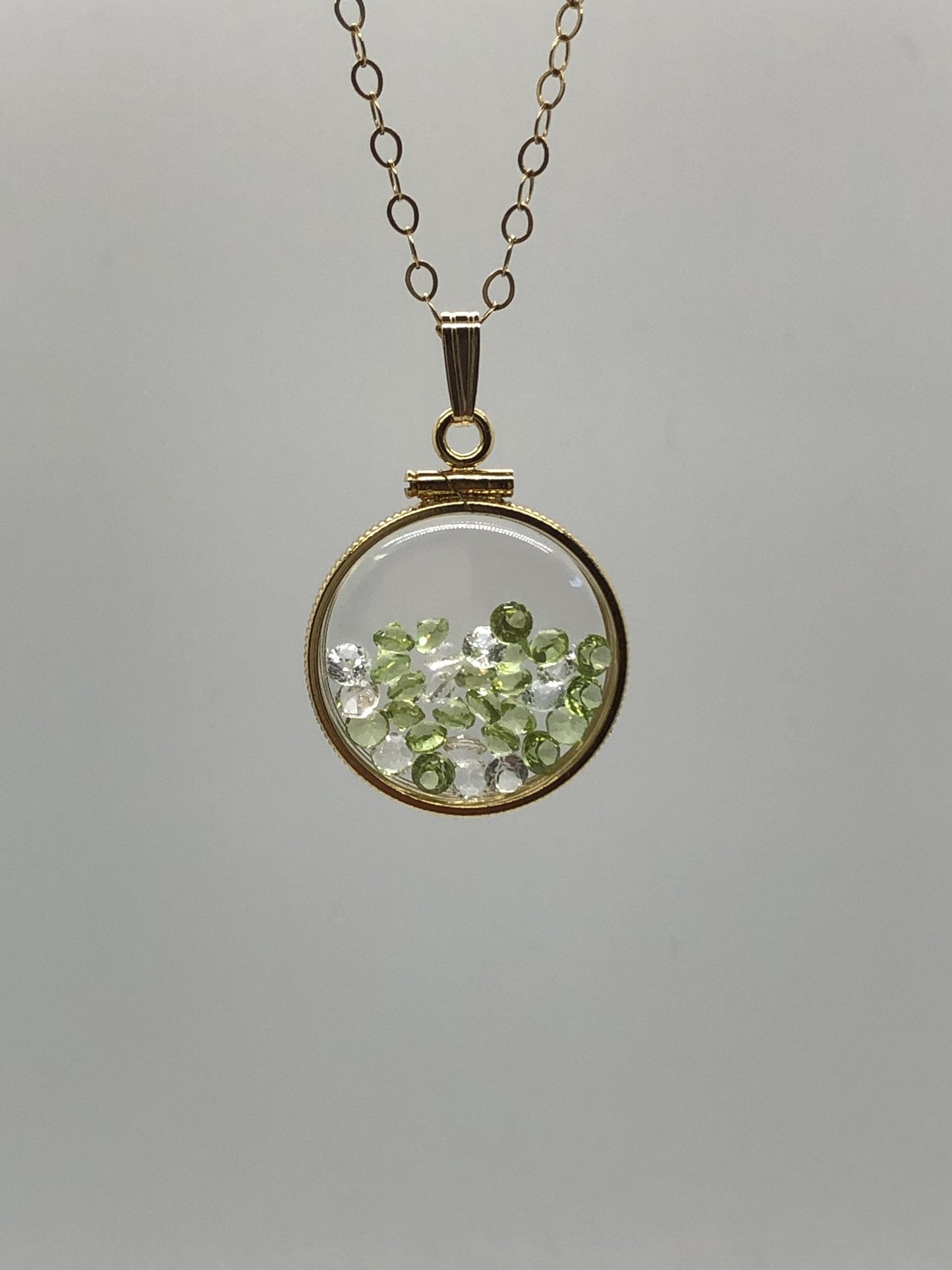 Handmade Peridot and Topaz Shaker Locket 14k gold filled or Silver with beautiful August Birthstone, 3.85 TCW