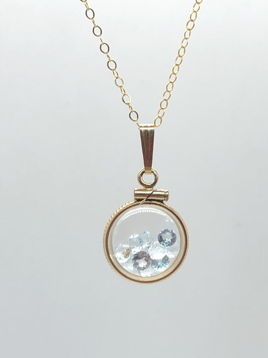 Handmade 1.1 TCW Aquamarine Shaker Locket 14k gold filled or sterling silver with March Birthstone