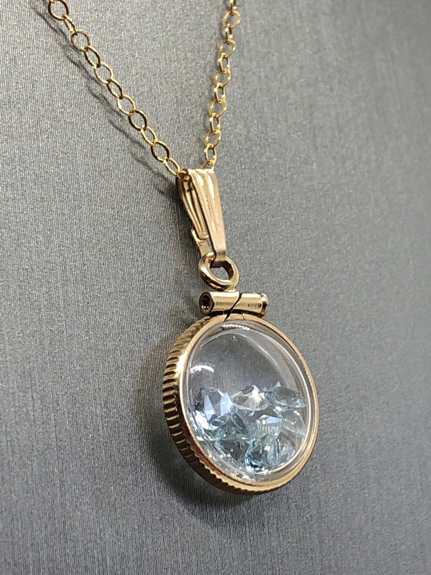 Handmade 1.1 TCW Aquamarine Shaker Locket 14k gold filled or sterling silver with March Birthstone
