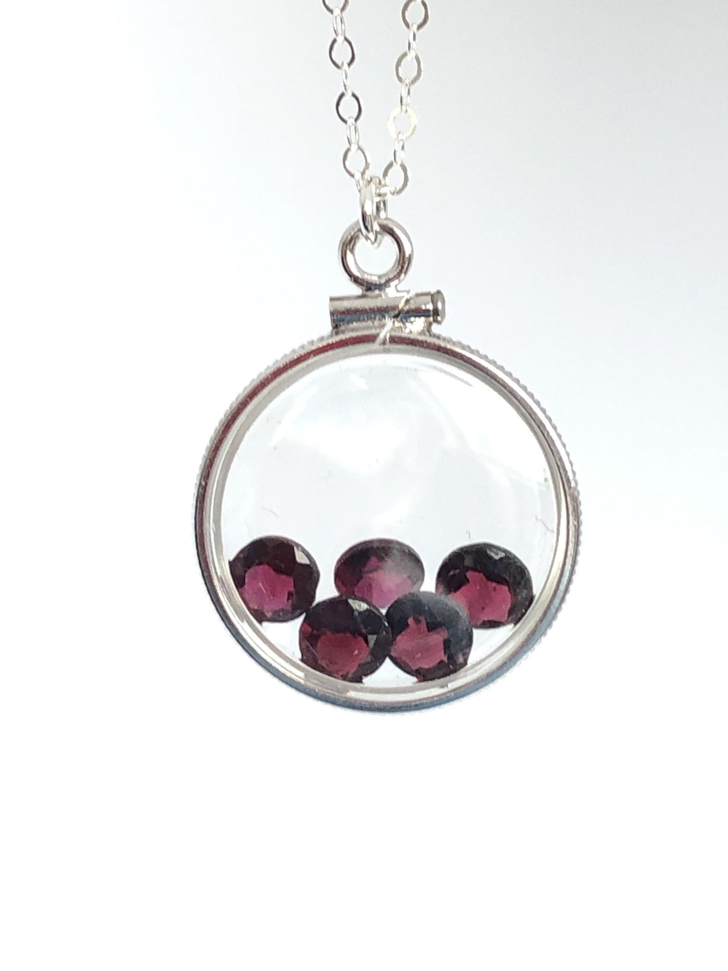 Handmade Garnet Silver Shaker Locket w/ 3.55 CTW  genuine garnets. January Birthstone.  Customize one for your Mother's Day! Just ask me
