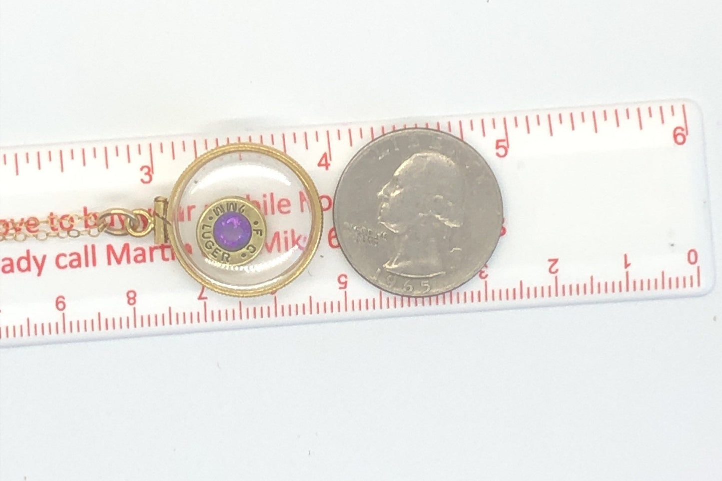 Handmade 14k gold filled 9 mm bullet view  locket, finished with a 0.5 CT, 5mm genuine Amethyst gemstone, February birthday