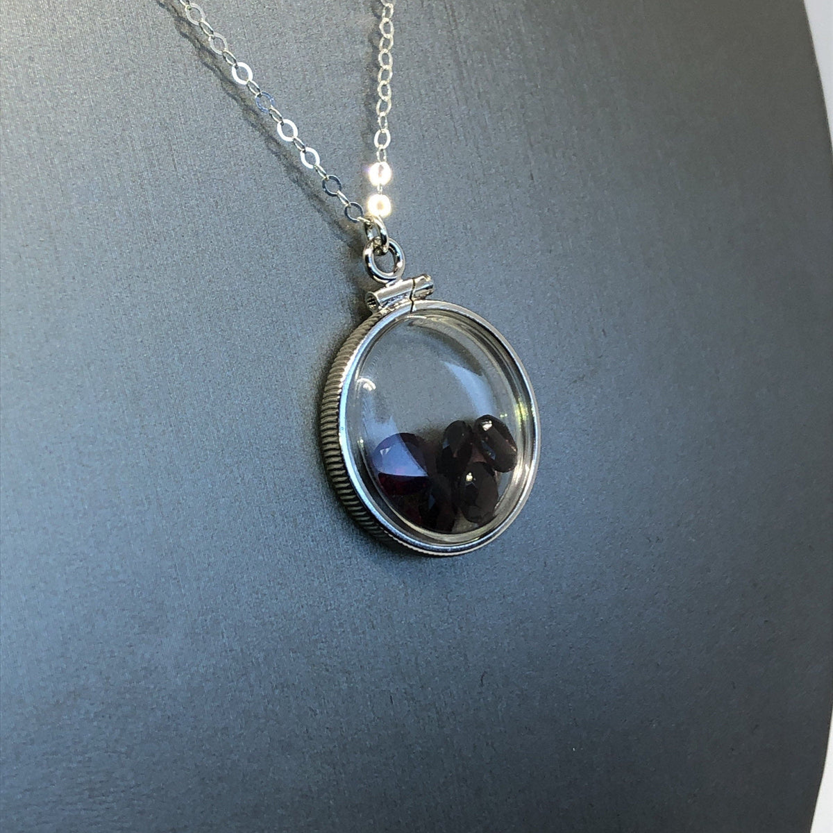 Handmade Garnet Silver Shaker Locket w/ 3.55 CTW  genuine garnets. January Birthstone.  Customize one for your Mother's Day! Just ask me