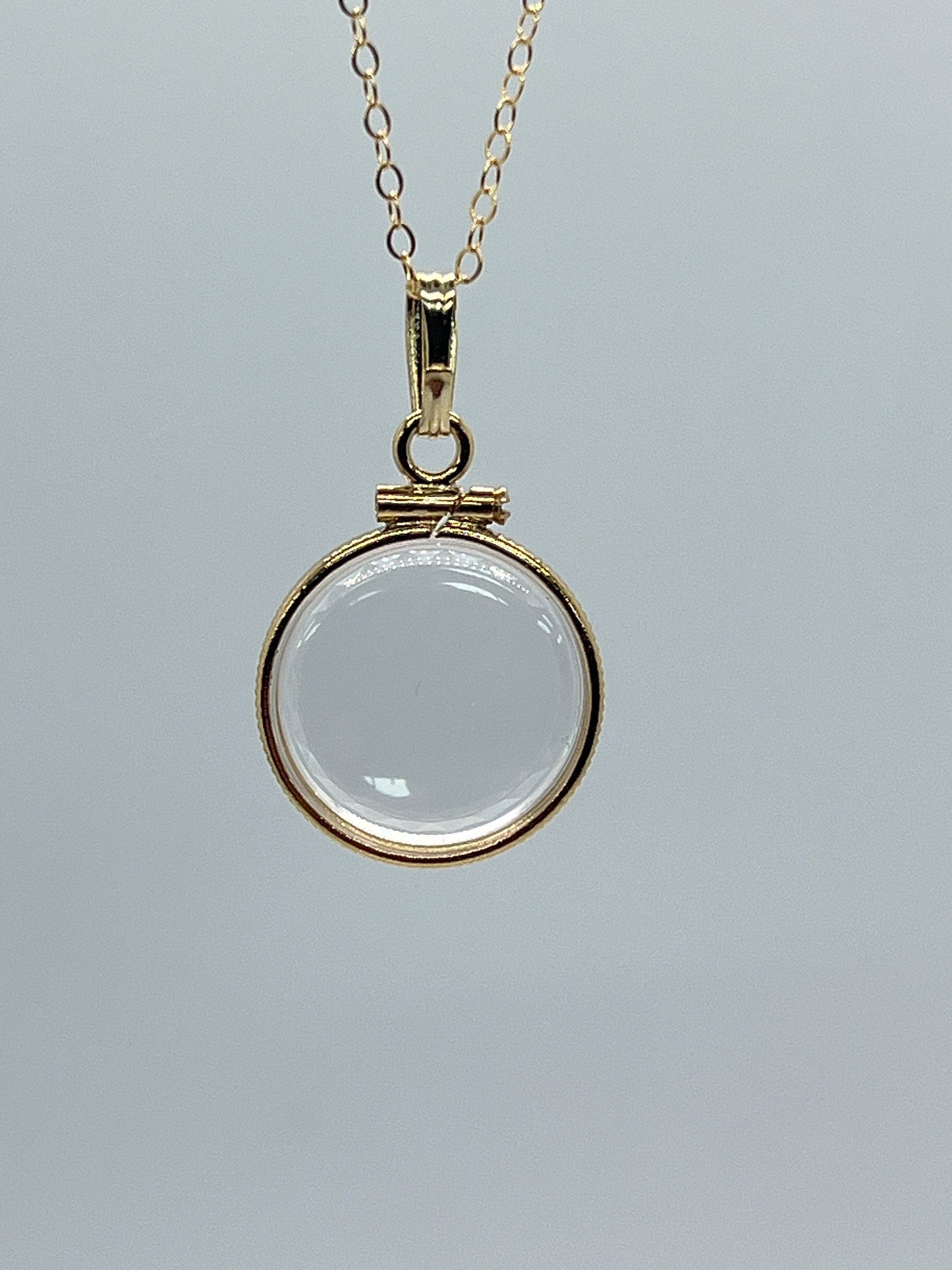 Solid 14k gold REVERSIBLE 16mm Empty Diamond Edge  Handmade shaker Locket w/free  SCREW DRIVER with chain, add your treasure. Custom create