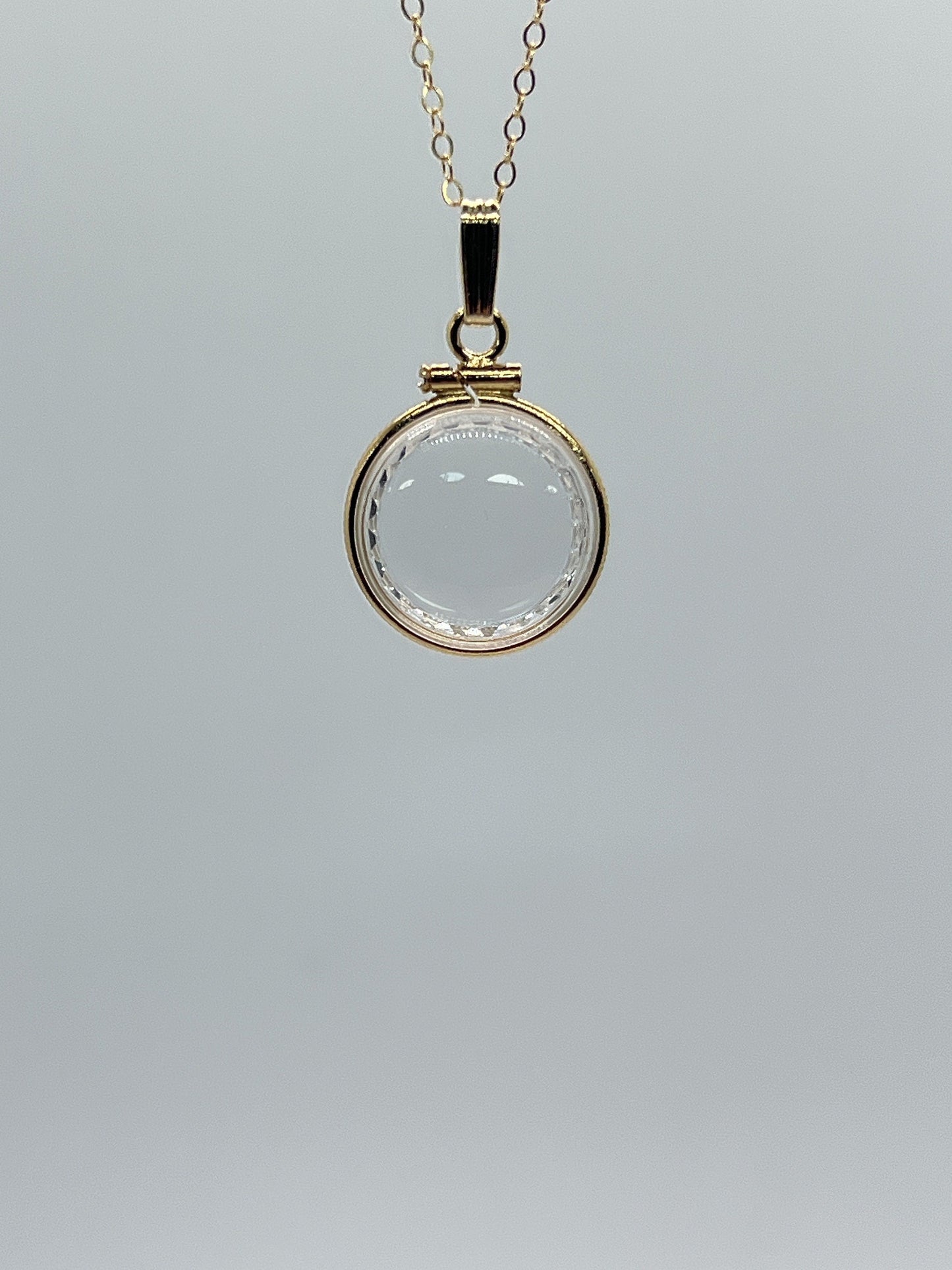 Solid 14k gold REVERSIBLE 16mm Empty Diamond Edge  Handmade shaker Locket w/free  SCREW DRIVER with chain, add your treasure. Custom create