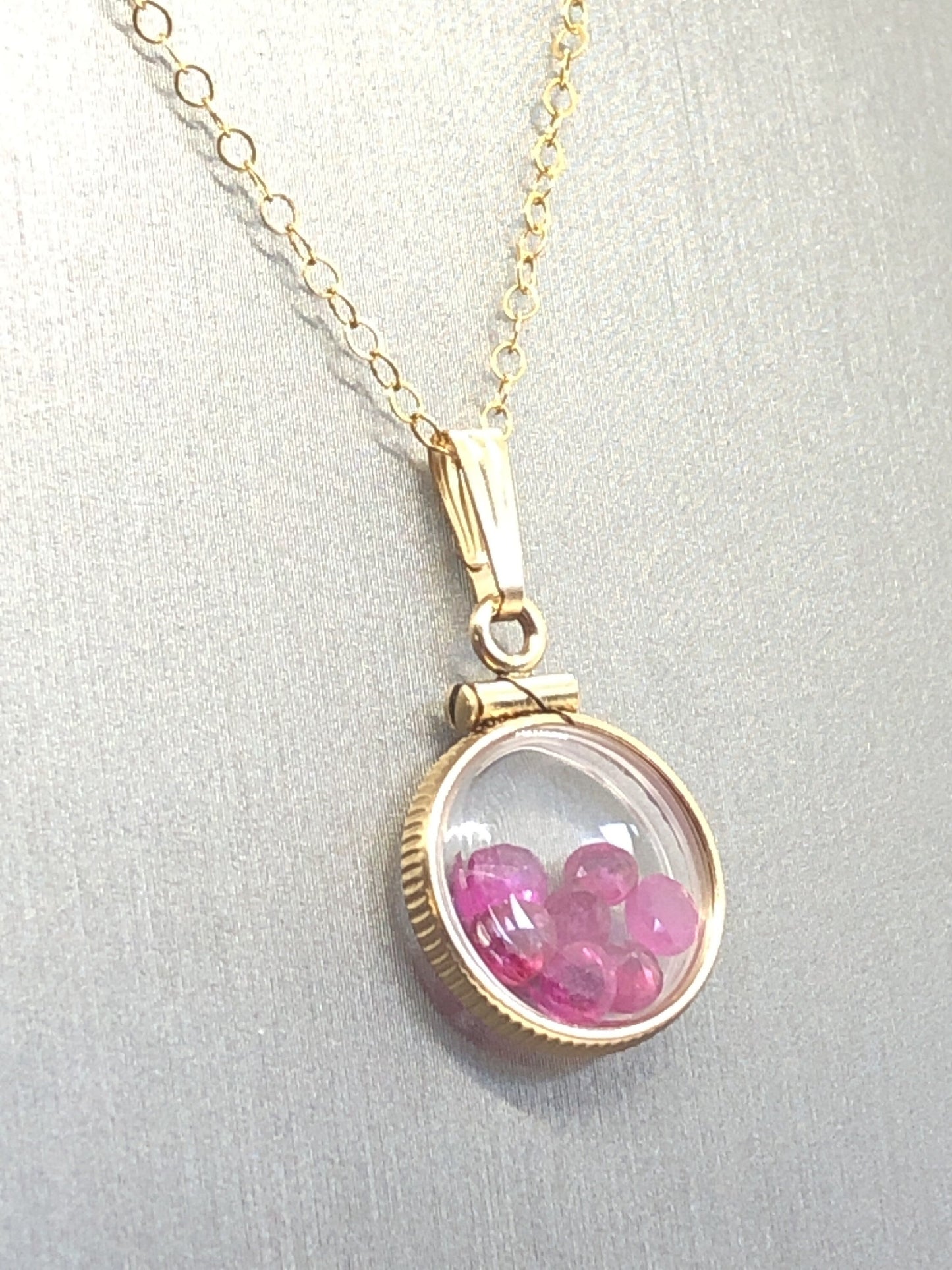 Handmade Ruby Shaker Locket 14k gold filled or silver silver with beautiful July Birthstone, 1.26 TCW