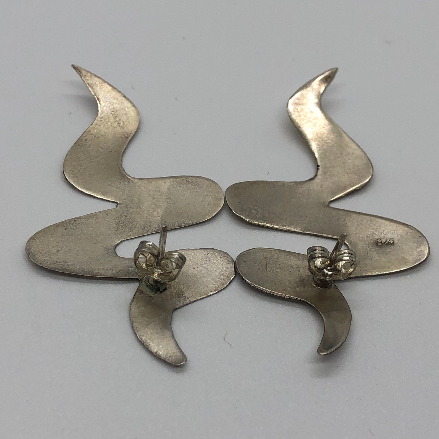 Large Vintage Handmade Sterling Silver Earrings Indonesia, Vintage old stock, Beautiful Movement design