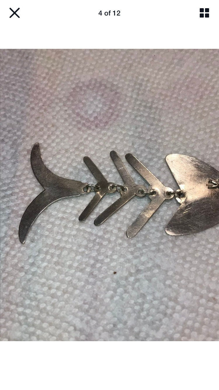 Sterling Silver Cute fish bone earrings new vintage old stock, Indonesia